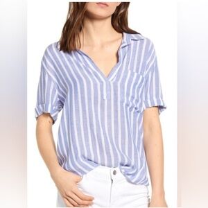 Rails Savannah Juneau Stripe blue white Linen Blend Blouse Sz small